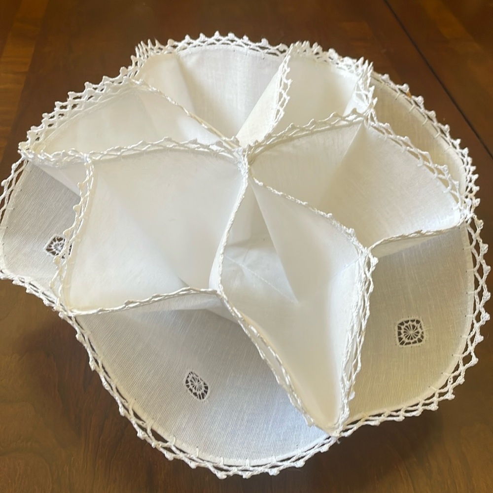 Divided Roll Bread Fruit Doily Tray Basket white color cotton linen embroidery